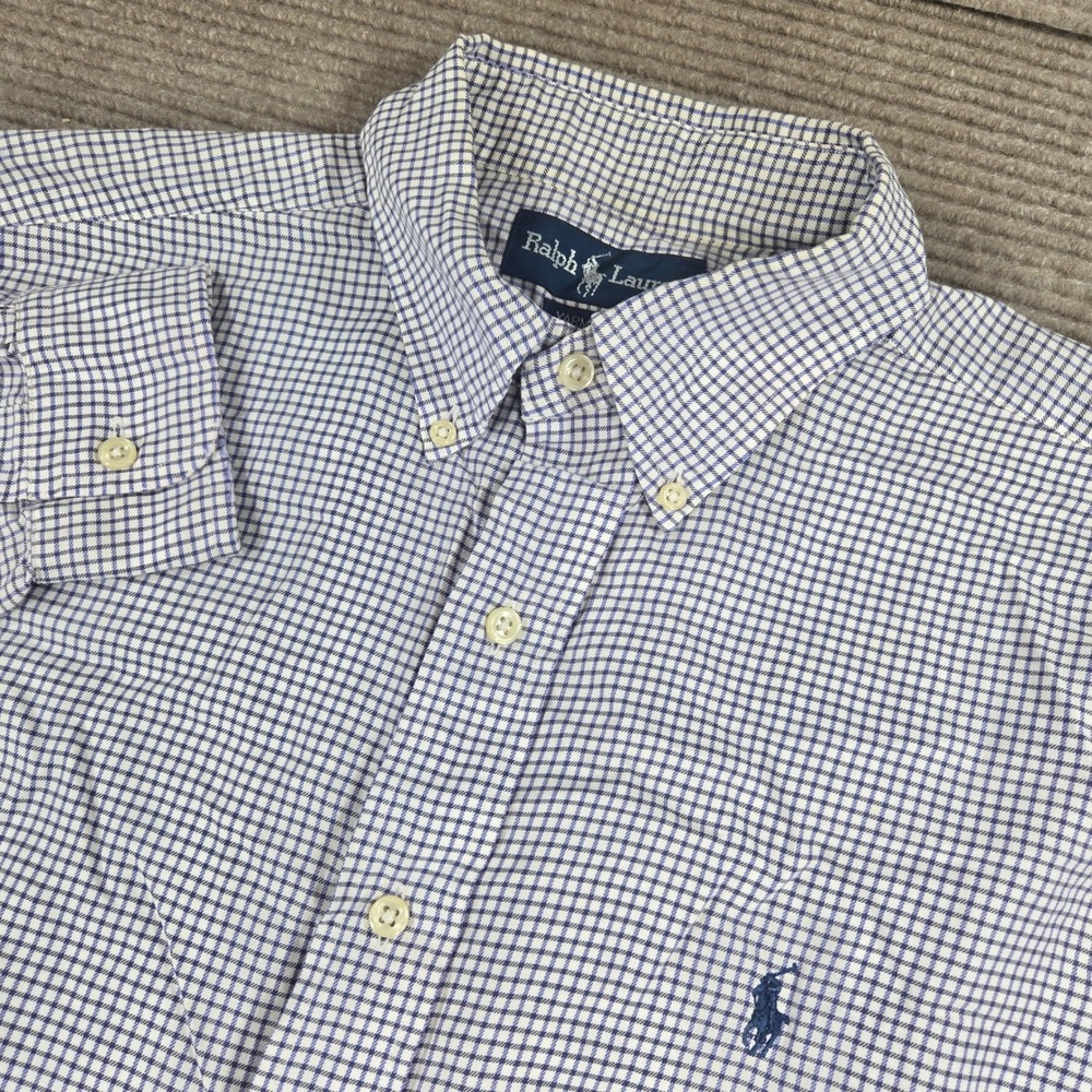 Ralph Lauren Mens 15.5 Blue White Yarmouth Cotton Check Button Down Shirt